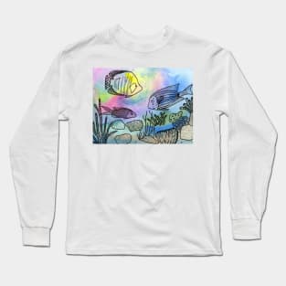 Whimsical fish with watercolor and ink Long Sleeve T-Shirt